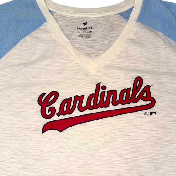 NWT FANATICS St. Louis Cardinals White/Light Blue Slub Raglan V-Neck T-Shirt 3XL - Picture 8 of 16